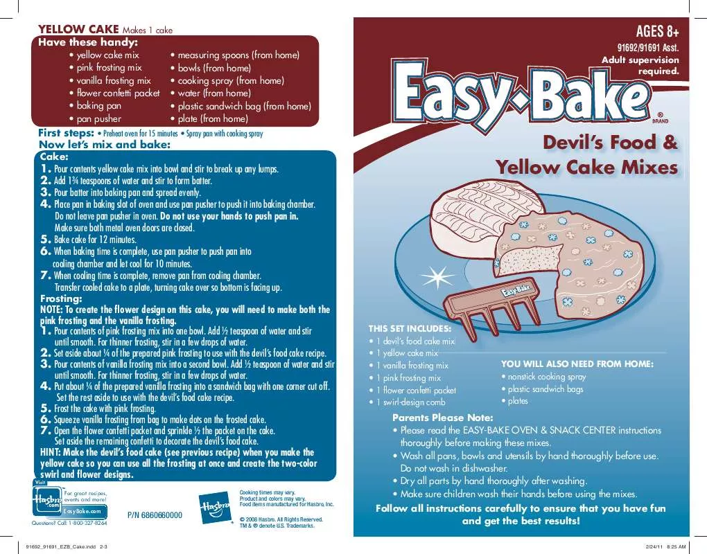 Mode d'emploi HASBRO EASY-BAKE DEVIL FOOD AND YELLOW CAKE MIXES