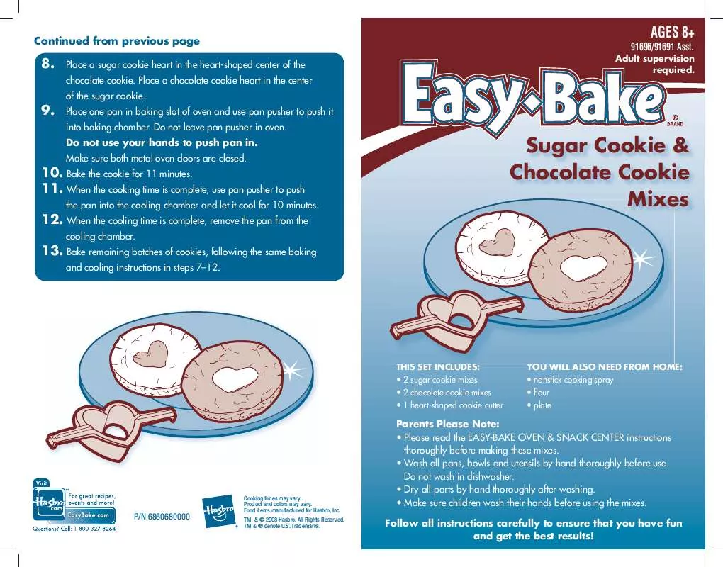 Mode d'emploi HASBRO EASY-BAKE SUGAR COOKIE AND CHOCOLATE COOKIE MIXES