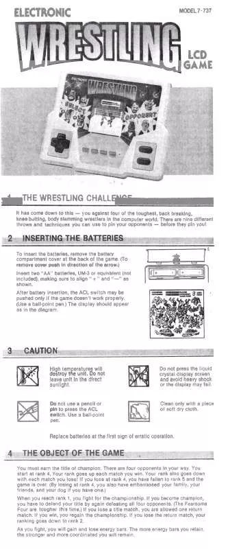 Mode d'emploi HASBRO ELECTRONIC WRESTLING LCD GAME