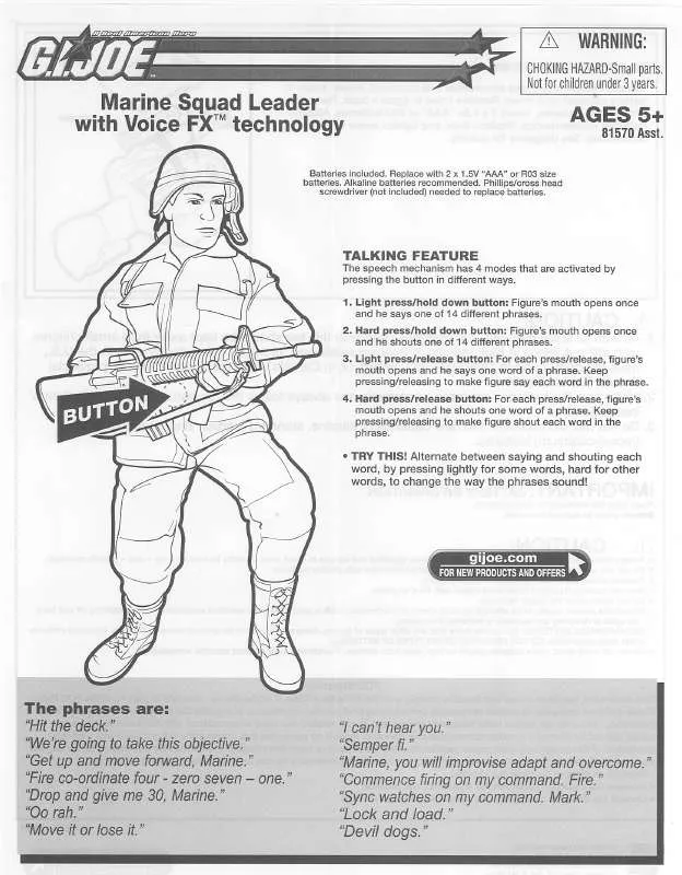 Mode d'emploi HASBRO GI JOE MARINE SQUAD LEADER WITH VOICE FX TECHNOLOGY 81570