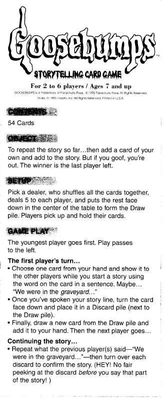 Mode d'emploi HASBRO GOOSEBUMPS STORYTELLING CARD GAME