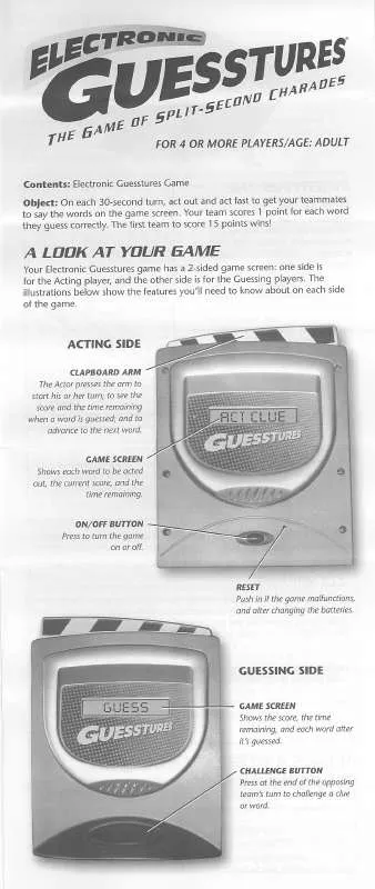 Mode d'emploi HASBRO GUESSTURES ELECTRONIC 2005