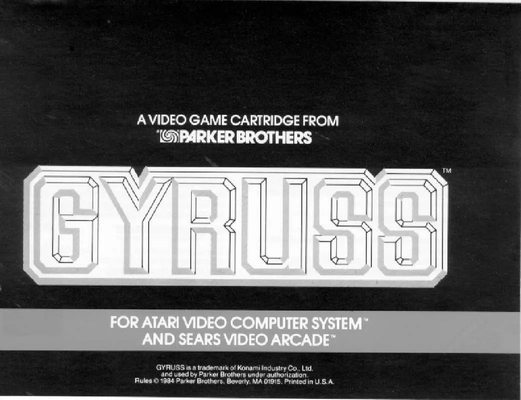 Mode d'emploi HASBRO GYRUSS ATARI AND SEARS VIDEO SYSTEMS