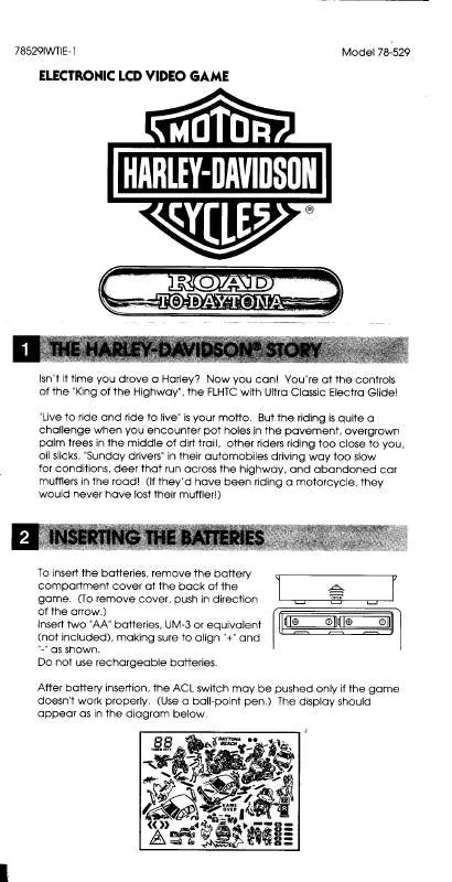 Mode d'emploi HASBRO HARLEY-DAVIDSON MOTOR CYCLES ROAD TO DAYTONA ELECTRONIC LCD GAME