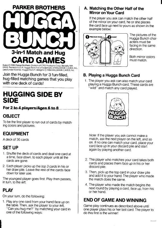 Mode d'emploi HASBRO HUGGA BUNCH 3 IN 1 MATCH AND HUG CARD GAMES