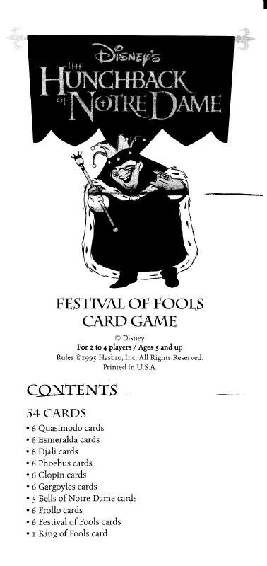 Mode d'emploi HASBRO HUNCHBACK OF NOTRE DAME FESTIVAL OF FOOLS CARD GAME