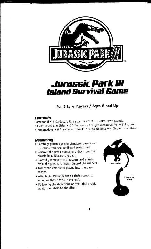 Mode d'emploi HASBRO JURASSIC PARK III ISLAND SURVIVAL GAME