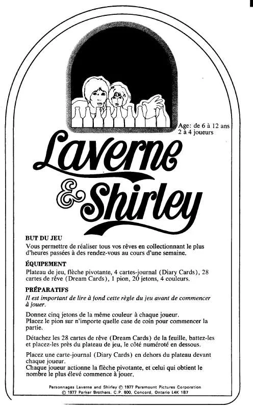 Mode d'emploi HASBRO LAVERNE AND SHIRLEY FRENCH