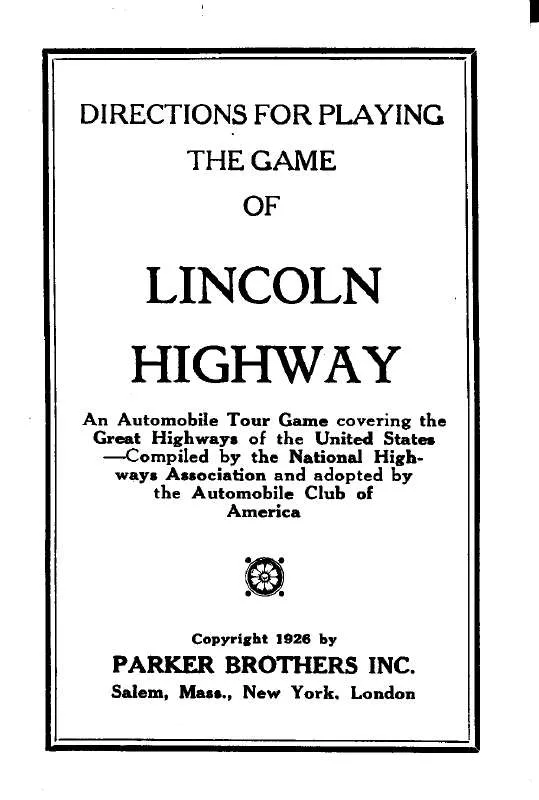 Mode d'emploi HASBRO LINCOLN HIGHWAY GAME OF
