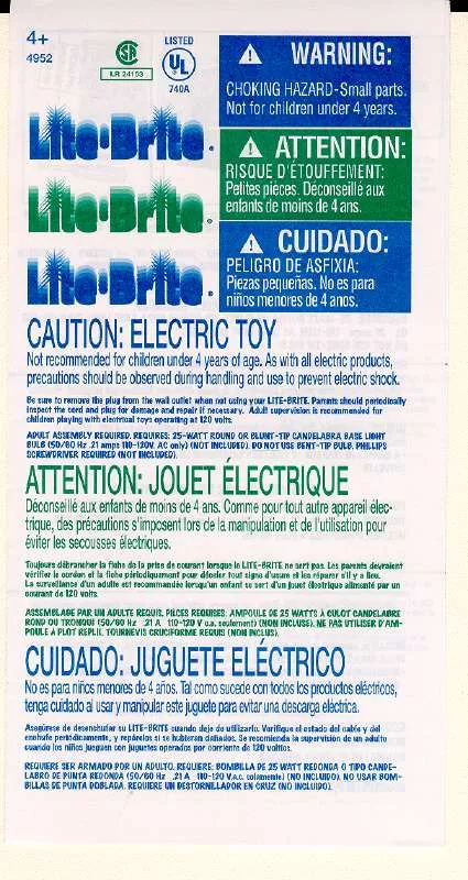 Mode d'emploi HASBRO LITEBRITE-2000 SPANISHFRENCH AMP ENGLISH