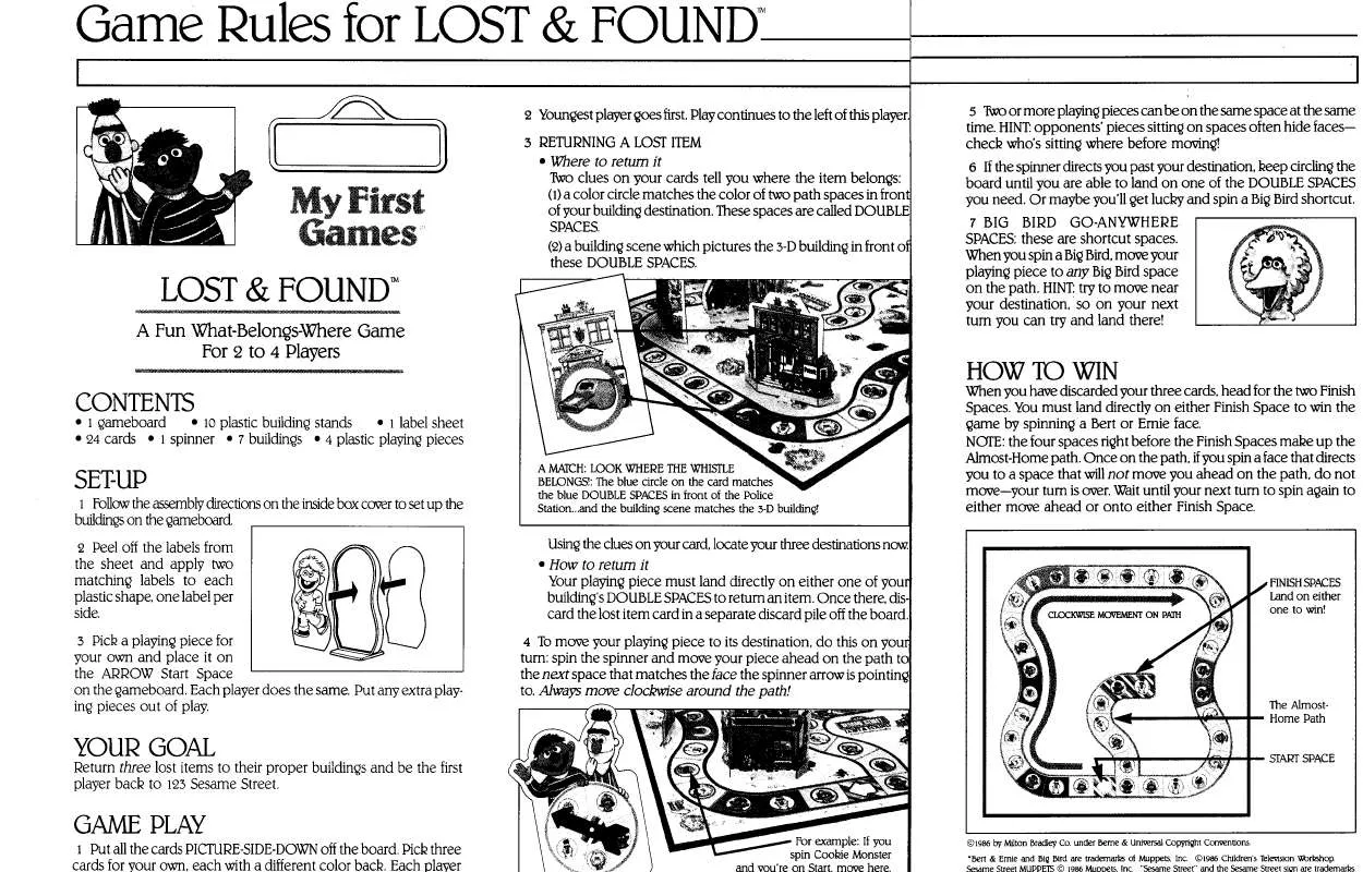 Mode d'emploi HASBRO LOST AND FOUND A FUN WHAT BELONGS WHERE GAME SESAME STREET