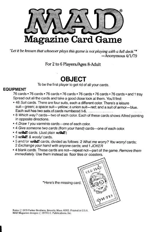 Mode d'emploi HASBRO MAD MAGAZINE CARD GAME