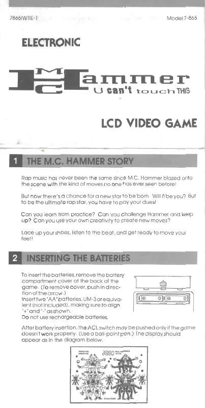 Mode d'emploi HASBRO MC HAMMER U CANT TOUCH THIS LCD VIDEO GAME