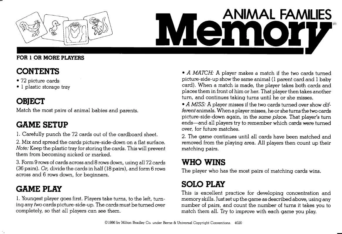 Mode d'emploi HASBRO MEMORY ANIMAL FAMILIES022