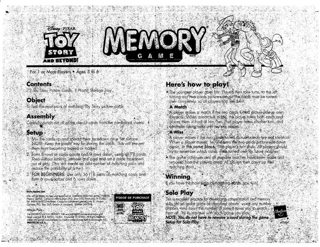 Mode d'emploi HASBRO MEMORY TOY STORY AND BEYOND
