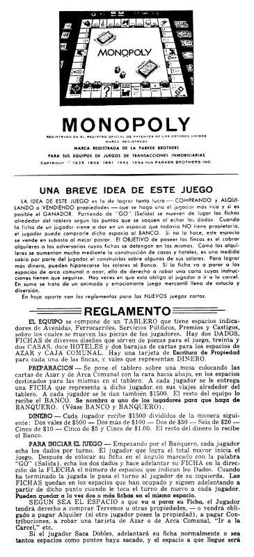 Mode d'emploi HASBRO MONOPOLY 1954 SPANISH