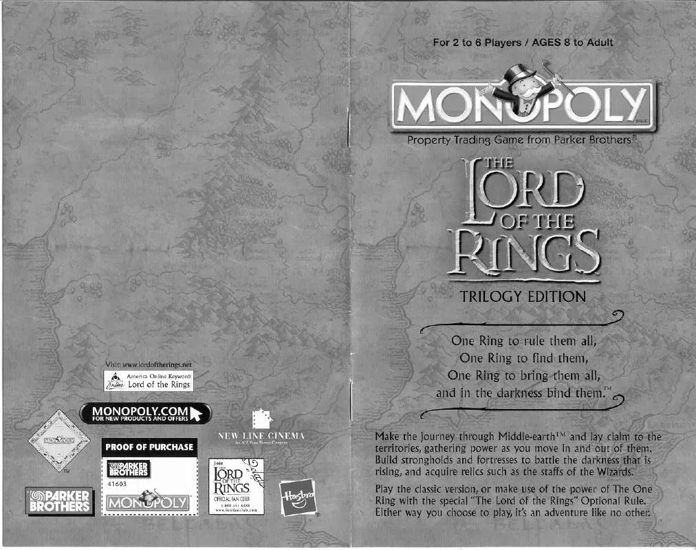 Mode d'emploi HASBRO MONOPOLY LORD OF THE RINGS