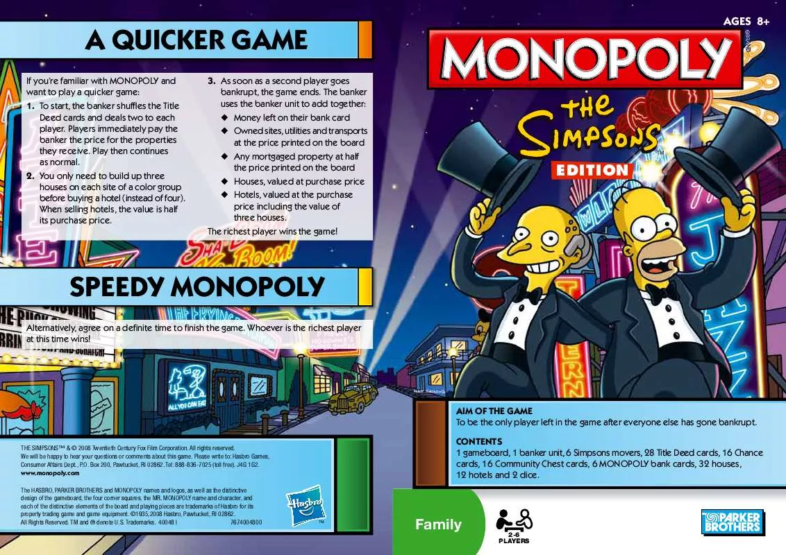 Mode d'emploi HASBRO MONOPOLY THE SIMPSONS EDITION