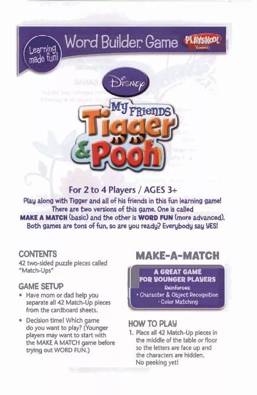 Mode d'emploi HASBRO MY FRIENDS TIGGER AND POOH WORD BUILDER GAME