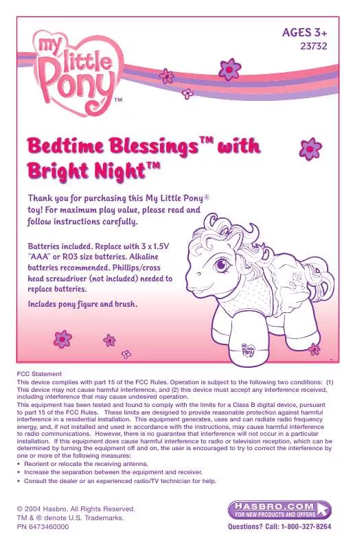 Mode d'emploi HASBRO MY LITTLE PONY BEDTIME BLESSINGS WITH BRIGHT NIGHT