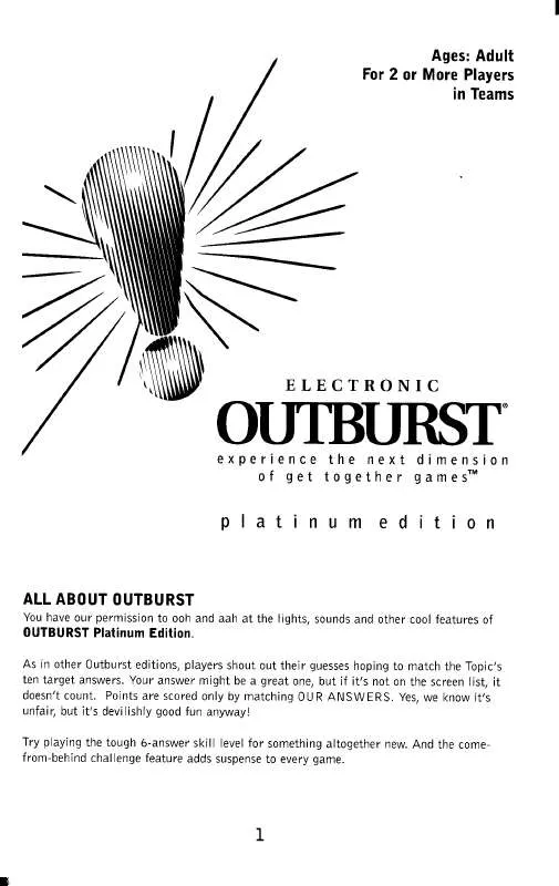 Mode d'emploi HASBRO OUTBURST PLATINUM EDITION ELECTRONIC