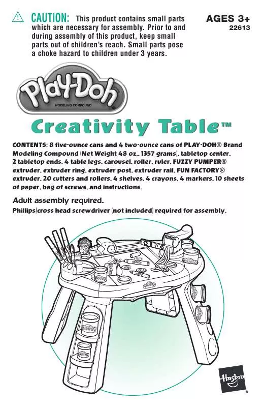 Mode d'emploi HASBRO PLAYDOH CREATIVITY TABLE WITH BONUS