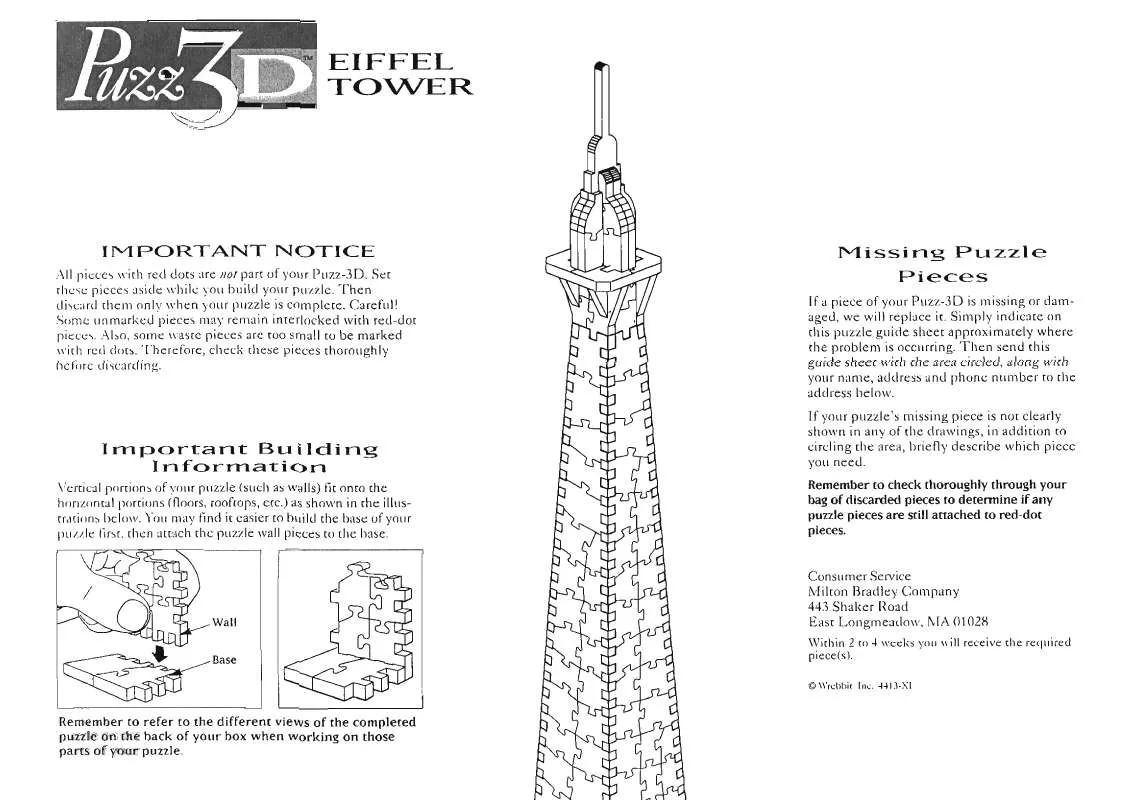 Mode d'emploi HASBRO PUZZ 3D EIFFEL TOWER