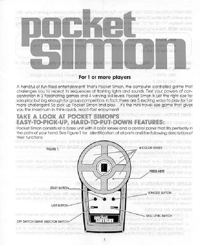 Mode d'emploi HASBRO SIMON POCKET 1980