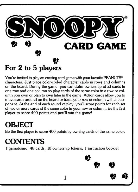 Mode d'emploi HASBRO SNOOPY CARD GAME
