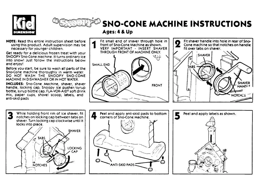 Mode d'emploi HASBRO SNOOPY SNOW CONE MACHINE 1992