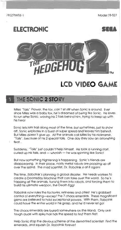 Mode d'emploi HASBRO SONIC THE HEDGEHOG 2 SEGA LCD VIDEO GAME