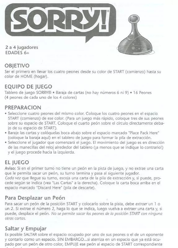 Mode d'emploi HASBRO SORRY SPANISH 2003
