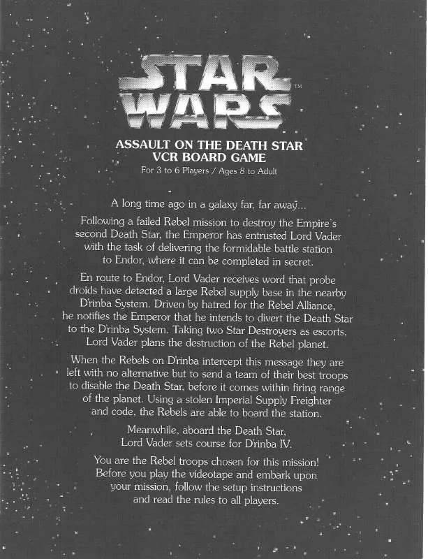 Mode d'emploi HASBRO STAR WARS ASSAULT ON THE DEATH STAR VCR BOARD GAME