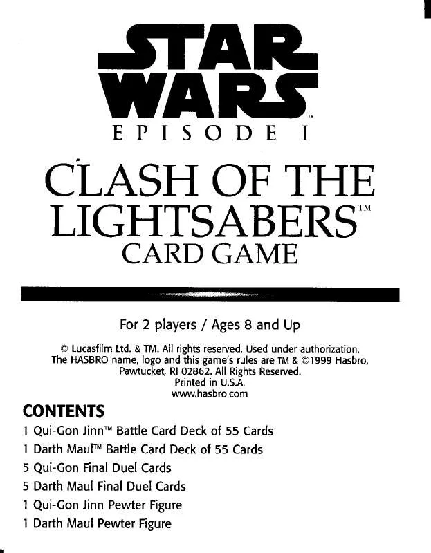 Mode d'emploi HASBRO STAR WARS CLASH OF THE LIGHTSABERS CARD GAME