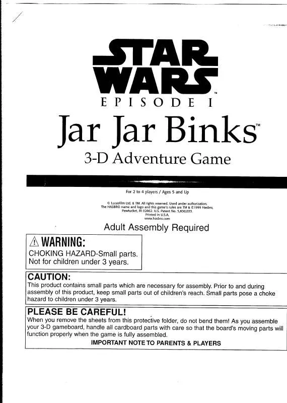 Mode d'emploi HASBRO STAR WARS JAR JAR BINKS 3D GAME PDF
