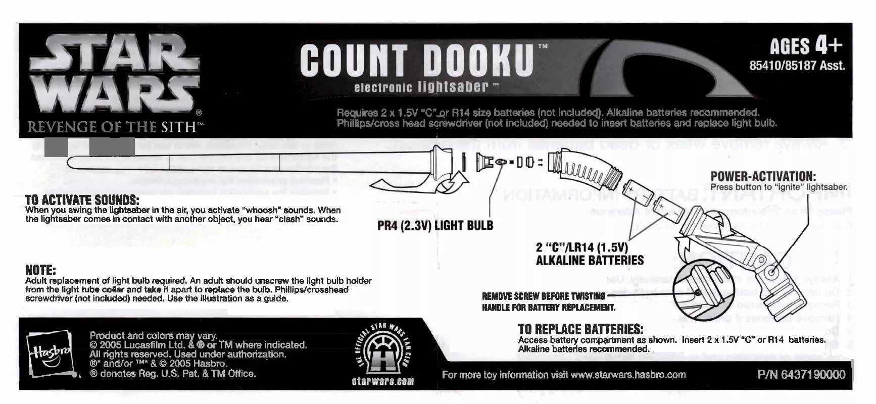 Mode d'emploi HASBRO STAR WARS REVENGE OF THE SITH COUNT DOOKU ELECTRONIC LIGHTSABER