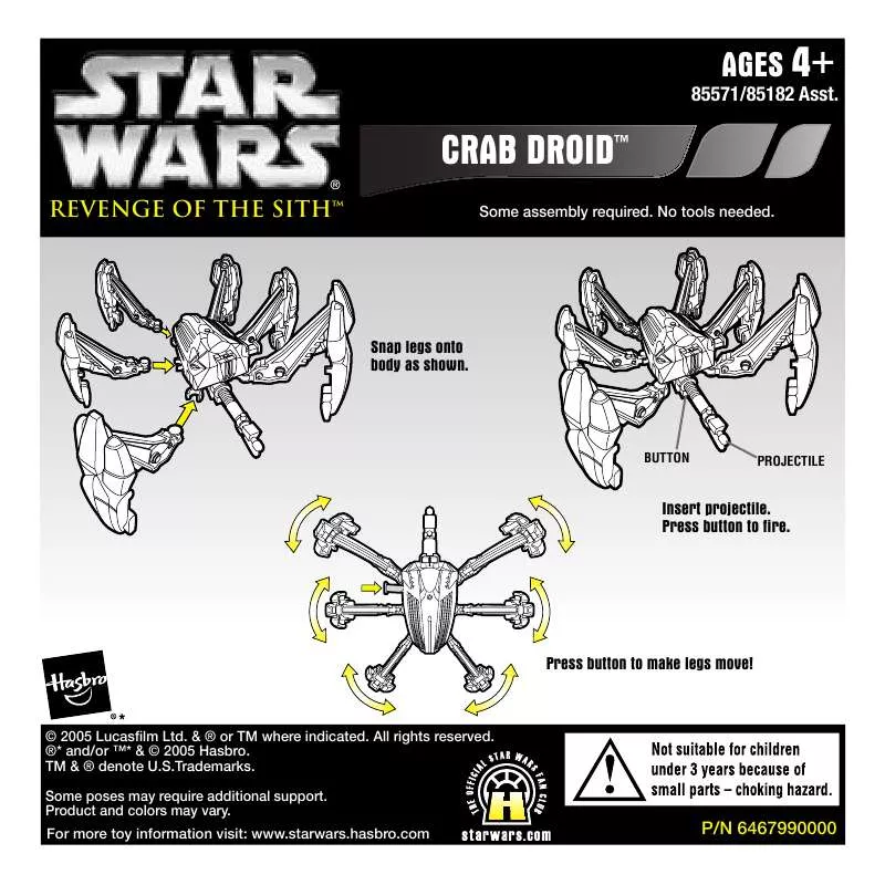 Mode d'emploi HASBRO STAR WARS REVENGE OF THE SITH CRAB DROID