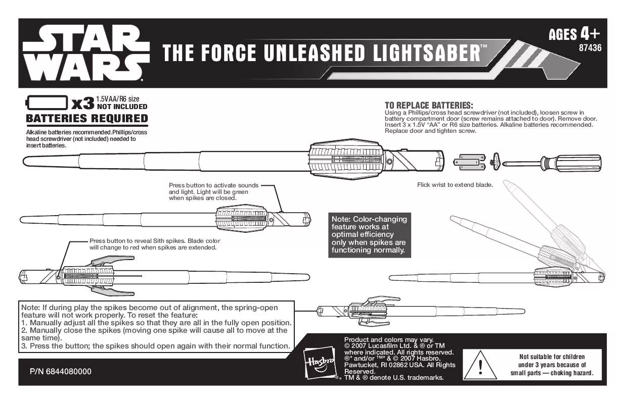 Mode d'emploi HASBRO STAR WARS THE FORCE UNLEASHED LIGHTSABER