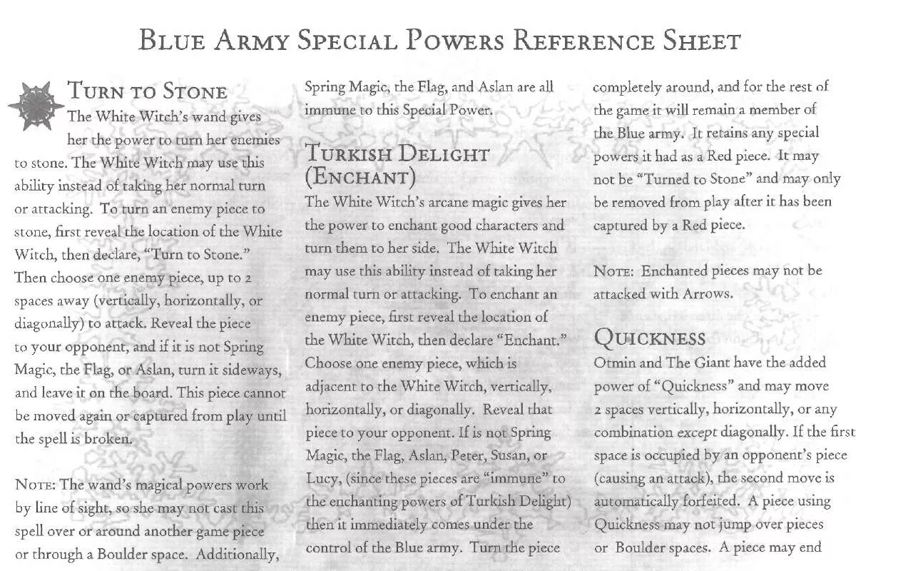 Mode d'emploi HASBRO STRATEGO CHRONICLES OF NARNIA SPECIAL POWERS REFERENCE SHEET