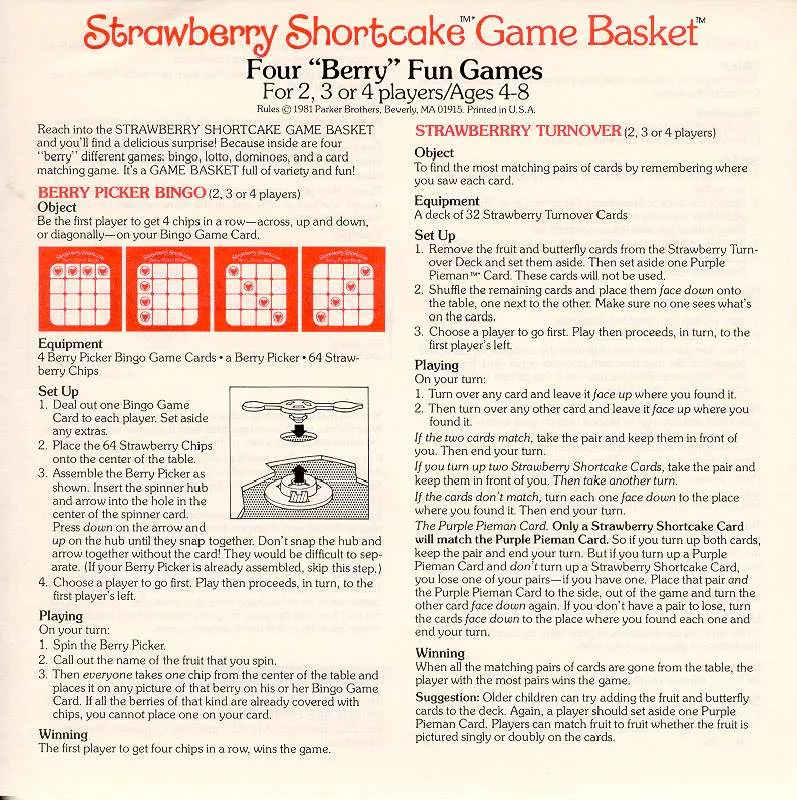 Mode d'emploi HASBRO STRAWBERRY SHORTCAKE GAME BASKET