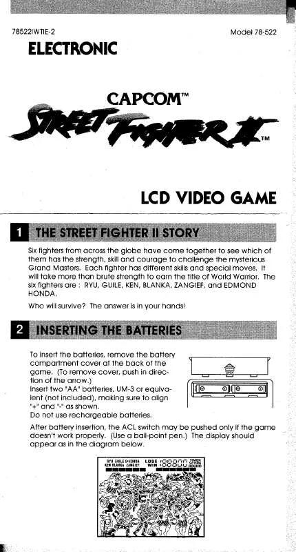 Mode d'emploi HASBRO STREET FIGHTER II LCD VIDEO GAME