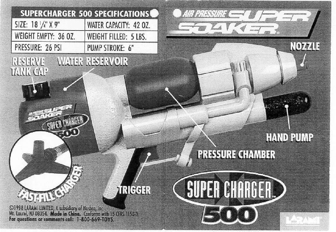 Mode d'emploi HASBRO SUPERSOAKER SUPER CHARGER 500