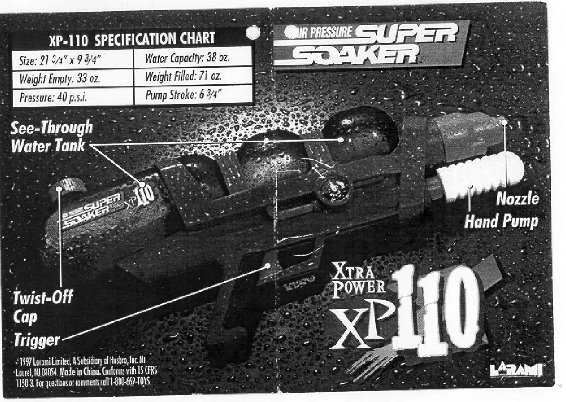 Mode d'emploi HASBRO SUPERSOAKER XP 110