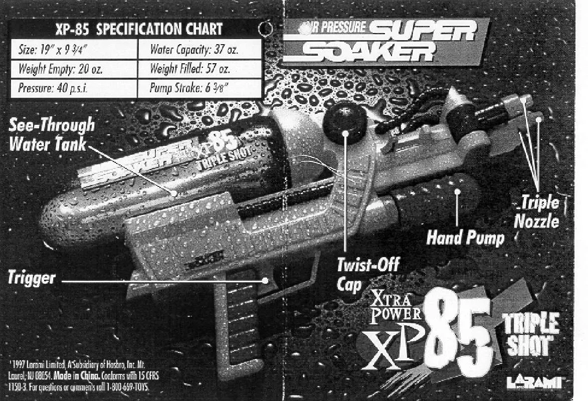 Mode d'emploi HASBRO SUPERSOAKER XP 85 TRIPLE SHOT
