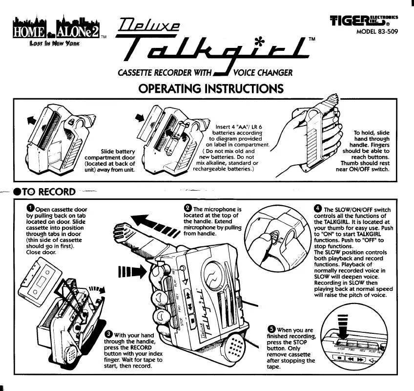 Mode d'emploi HASBRO TALKGIRL DELUXE CASSETTE RECORDER WITH VOICE CHANGER