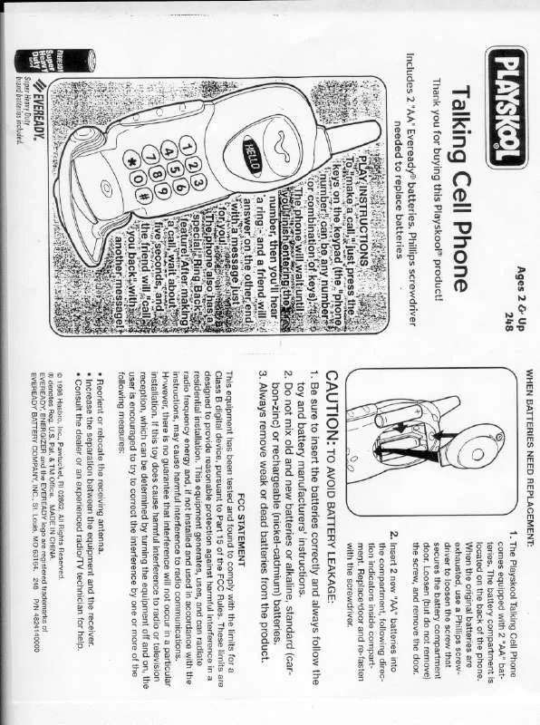 Mode d'emploi HASBRO TALKING CELL PHONE1998
