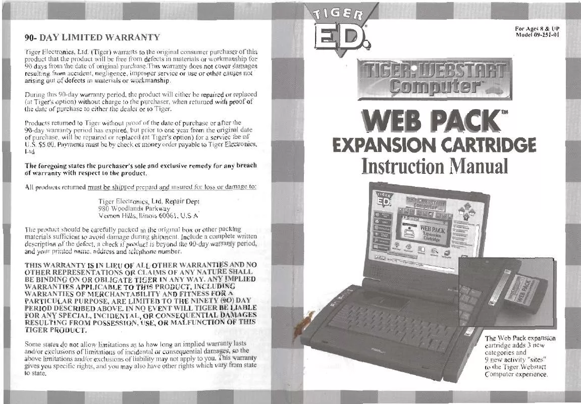 Mode d'emploi HASBRO TIGER ED WEBSTART COMPUTER EXPANSION CARTRIDGE