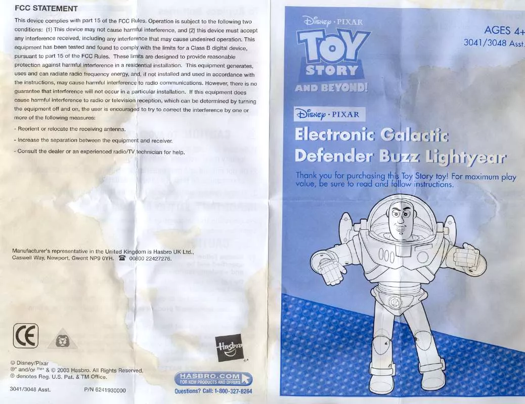 Mode d'emploi HASBRO TOY STORY AND BEYOND ELECTRONIC GALACTIC DEFENDER BUZZ LIGHTYEAR