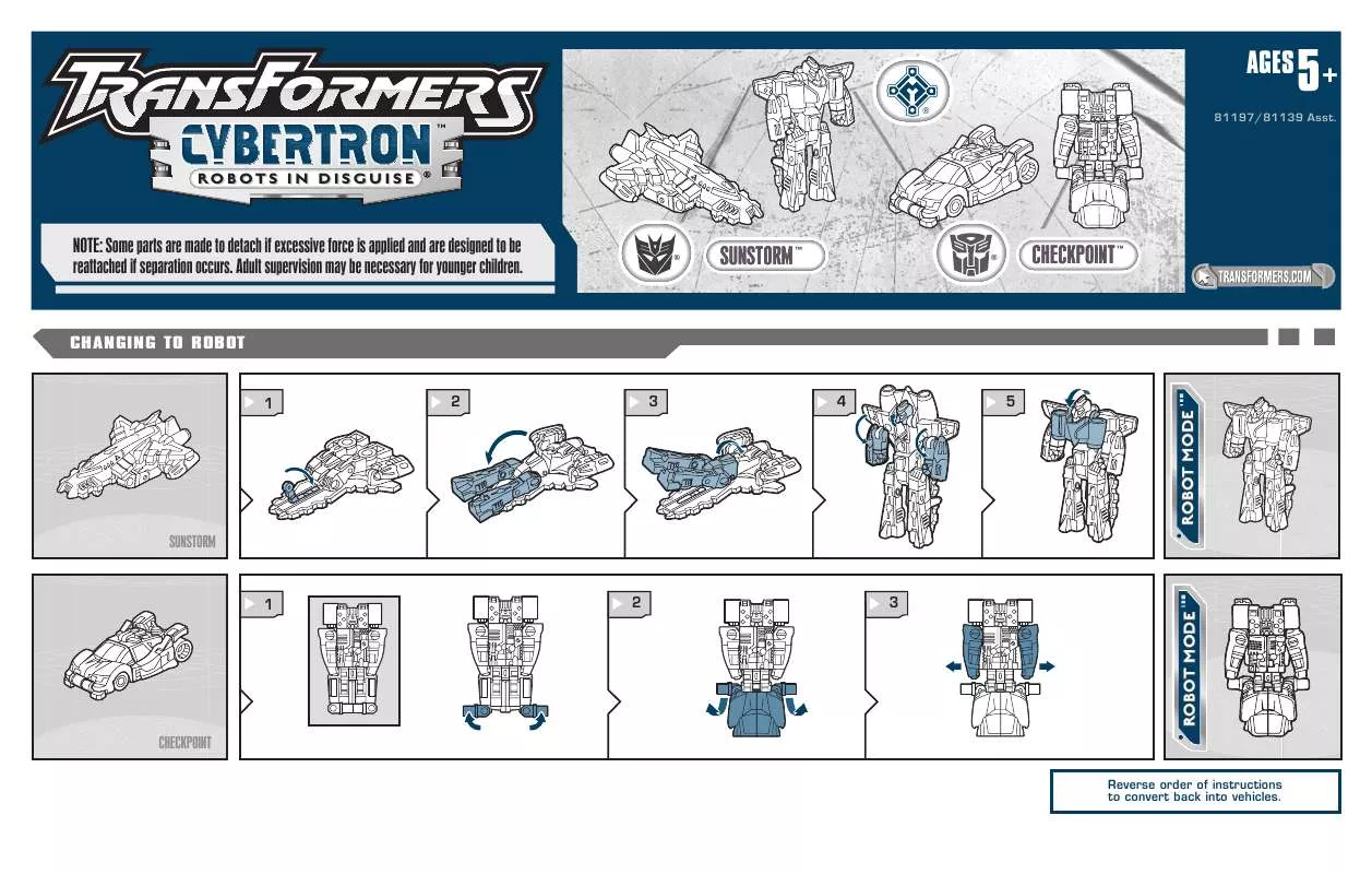 Mode d'emploi HASBRO TRANSFORMERS CYBERTRON SUNSTORM AND CHECKPOINT