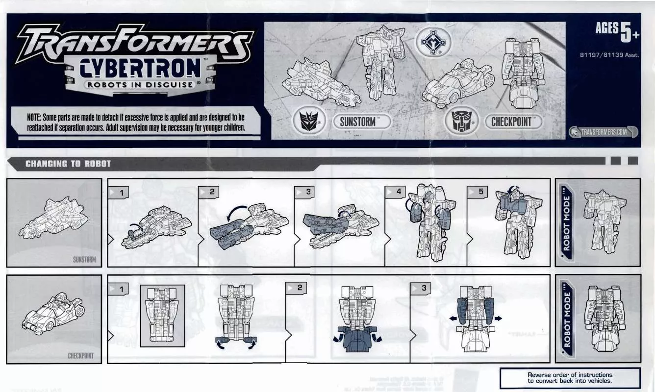 Mode d'emploi HASBRO TRANSFORMERS CYBERTRON SUNSTORM AND CHECKPOINT076
